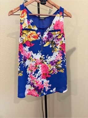 Express Royal Blue Floral Zip-Front Sleeveless Camisole